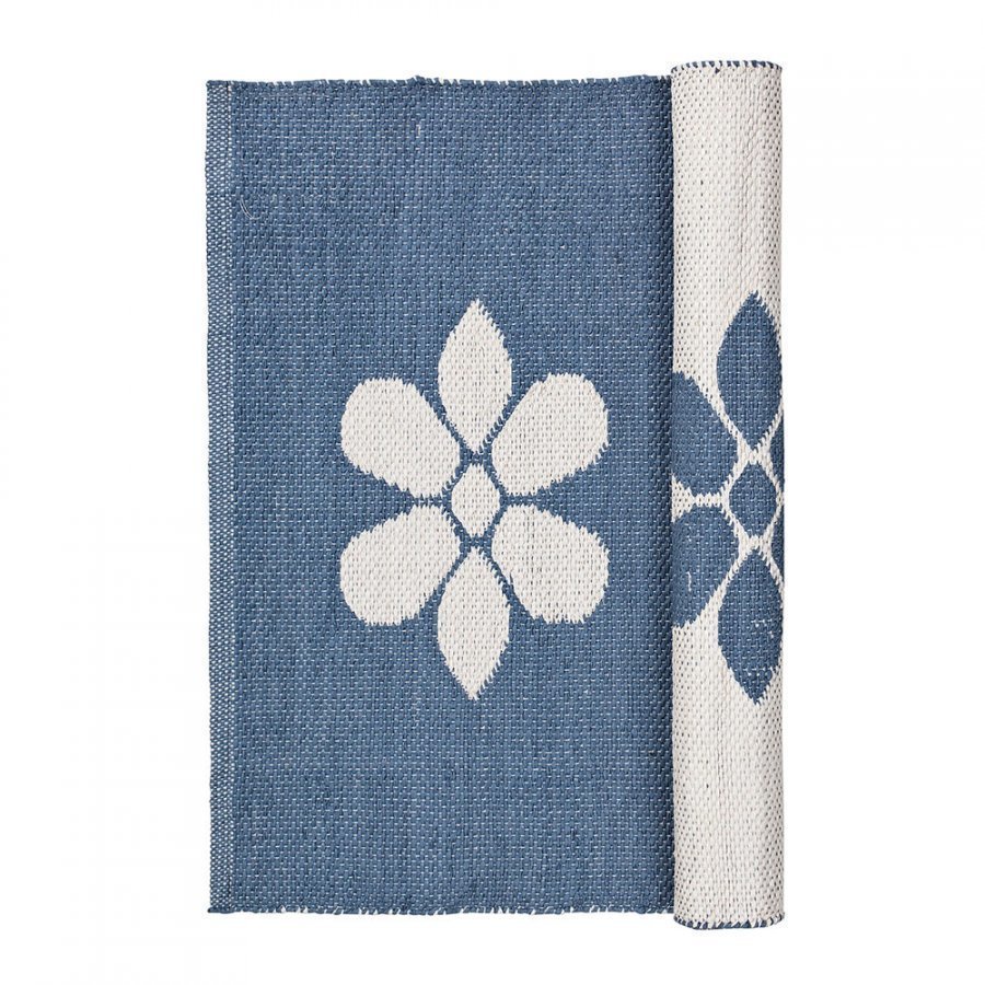 Broste Copenhagen Flower Matto 60x90 Cm Flintstone Blue/Norsunluu